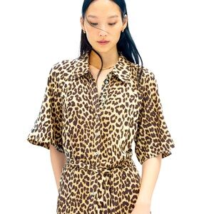 H&M Leopard Print Tie-Belt Shirt Dress